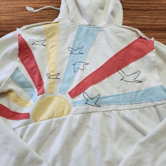 O'Neill White Birds, Sun & Rainbow Appliqué Y2K Zip-up Hoodie. Sz. L - Picture 6 of 9